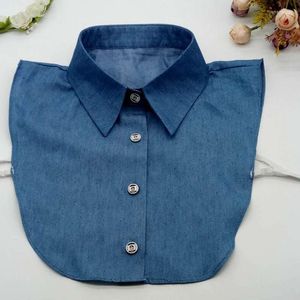 Bow Ties 2022 Women Cotton Denim Velvet Cardigan Button Fake Collar Half Shirt Lady Peter Pan Leopard Detachable False Blouse Tops