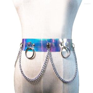 Cintos colorido transparente PU Couro largo para mulheres Corrente de metal de prata Correia da dança do cinto Menina Acessórios femininos vestido