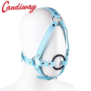 Articoli di bellezza Candiway PU Imbracatura per la testa in pelle BDSM Bondage Restrizioni con O Ring Gola profonda Oral Gag Gioco per adulti Giocattoli sexy per coppia