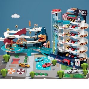 DIECAST Model Car Rail Electric Building Dinosaur Building Parking Przygoda Racing Toys Children Brain Mechanical Interactive 220930