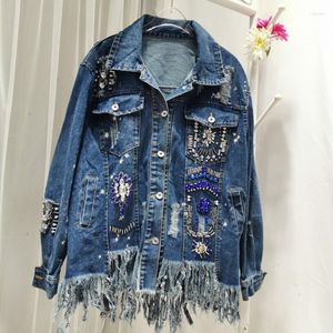 Womens Jackets Autumn and Winter Loose Custom Diamond Decoration Irregular Fringe Hem All-match Jacket Tide Denim Women