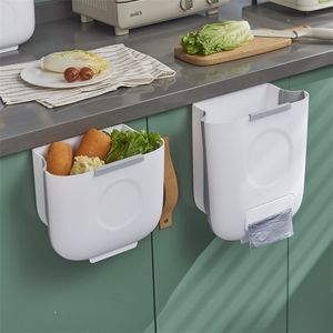 Waste Bins Creative Kitchen Trash Can Folding Cabinet Door Wall-mounted Foldable Sorting Household Dustbin Poubelle 220930