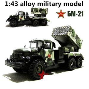 Diecast Model car 1 43 alloy military model high simulation BM21 hail rocket metal casting toy vehicles pull back musical flashing 220930