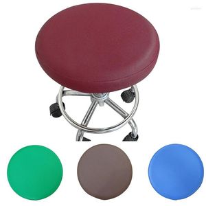 Stol täcker rundtäcke faux läder barstol elastisk säte hem slipcover fasta färger vattentäta säten skydd