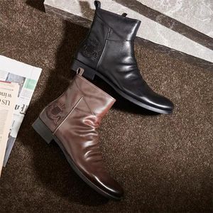 البريطانية Retro Knight Boots Men Shoes Fashion Classic Pu Round Badge Side Side Street Outdoor Daily AD329