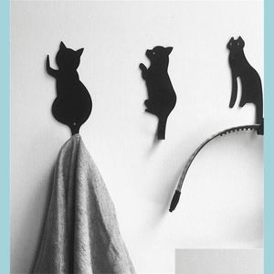 Haczyki szlafropowe czarne kreskówki haczyk na ścianę kota w kształcie psa metal bez śladu wodoodporne haczyki wieszaki w łazience akcesoria kuchenne upuszczenie dostawy dhsc8