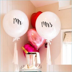 Party Decoration 36Inch12Inch White Latex Balloon Mr Mrs Married Love Heart Letter Printed Balloons Bride Groom Wedding Supplies Drop Dhrm7
