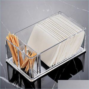 Tissue Boxes Napkins Square Transparent Acrylic Napkin Holder Paper Serviette Dispenser Home Box Bar Dining Table El Towel Rack Drop Dhgte