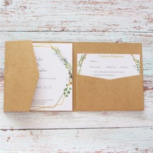 Grußkarten, Hochzeitseinladungen, dreifach gefaltete Tasche, Save The Day, RSVP-Einladungen, personalisierter Textdruck, Perlmutt-Bastelpapier, mehrere Farben 220930