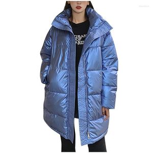 女性用トレンチコート2022冬のパッド入りジャケット女性中央長太いゆるい大きなサイズのコート女性衣類毛皮の襟