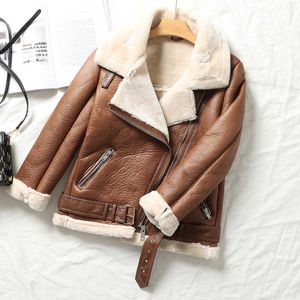 Faux Fur 2022 Winter Thick Warm Leather Jackets Women Sheepskin Coat Female Jacket Outerwear Overcoat Casaco Feminino Y2209