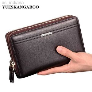 Wallets Luxury Brand Men Clutch Bag Fashion Long Wallet Men Leather Double Zipper Business Purse Black Brown Casual Male Handy Money Bag L220929