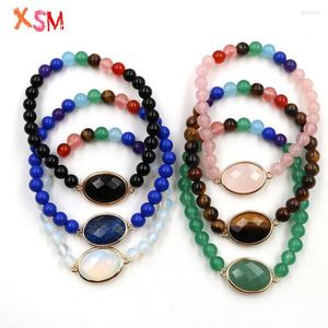 Filo XSM 7 Chakra Perline Bracciali Pietre rotonde naturali Doppia fibbia Connettore Reiki Healing Bracciale rigido Gioielli con ciondoli unisex