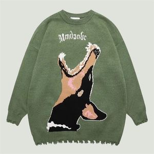 Męskie swetry Hip Hop Knitte Jumpers męscy moda Harajuku Doberman Wzór streetwear Streetwear Oversed Casual Loose Pullovers Unisex 220930