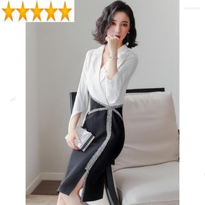 Abiti casual Vintage Spring Summer 2022 Office for Women Black White Party Dress Elegant Ladies Vestidos Vestidos My2321