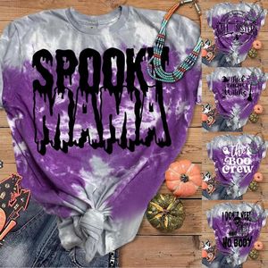 Magliette da donna Camicia di Halloween per donna Casual Tie Dye Maniche corte Top Girocollo Tunica Tunica da bagno a righe