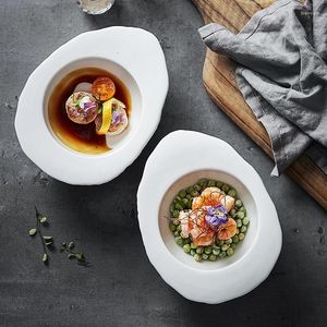 Plates Irregular Ceramic Cuisine Bowl Tray Sushi Plate White Egg Shape Warm-Keeping Restaurant Dinnerware Decorated Use