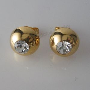 Stud￶rh￤ngen Foromance/ Yellow Gold Plated Solid Fill m￤ssing H￶g Shinning Clear Zircon Stone Half Ball 0,39 