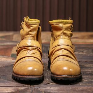 Casual Men British Short Boots Shoes Fashion Classic Solid Color PU Ing Pleated Belt Buckle Side Zipper Street Outdoor Daily Ad335