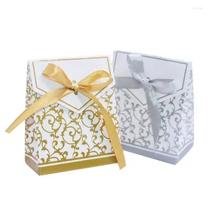 Present Wrap 10st Gold Silver Paper Candy Box Bag Wedding Packaging Baby Shower Favors Birthday Party Supplies