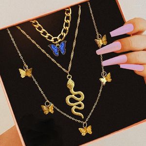 Zincirler çok katmanlı kelebek ejderha cazibesi kristal kolye bayanlar punk altın melek klavikula zincir hip hop hediye takı