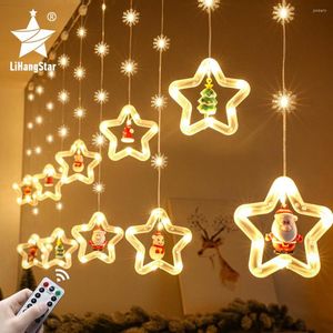 Strings LED Curtain Light Christmas Decoration Stars Luzes de cordas USB com controle remoto Dimmable para o quarto da sala do quarto Festa do presente