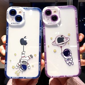 豪華なデザイナーソフト透明な宇宙飛行士のiPhone 15 11 12 13 14 Pro Max XS XS XR 7 8 Plus Shockproof Bumper Siliconeケースカバー