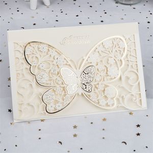 Grußkarten, 50 Stück, Schmetterling, hohl, lasergeschnitten, Hochzeitseinladung, Flora, personalisierte Dekoration, Partyzubehör 220930