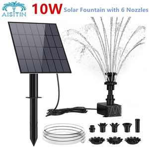 Garden Decorations Aisitin Solar Water Pump Kit 10W Powered Fountain med 6 Nozles DIY Feature Outdoor for Ponds 220930