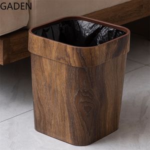 Waste Bins Chinese Retro Imitation Wood Grain Trash Can Household Creative Living Room Kitchen Bathroom Plastic Storage Bin Without Cover 220930