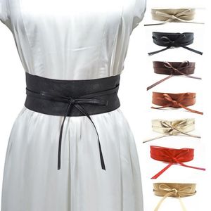 Belts Fashion Spring Autumn Women Lady Metallic Color Soft Faux Leather Wide Belt Self Tie Wrap Waist Mujer Dress