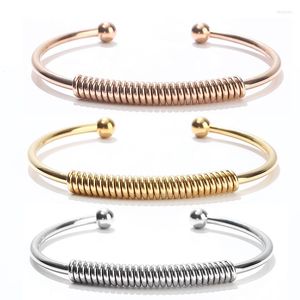 Bracciale in metallo con bracciale aperto in acciaio inossidabile, gioielli unisex di alta qualità, doppia testa a sfera liscia, oro rosa 18 carati, primavera impermeabile