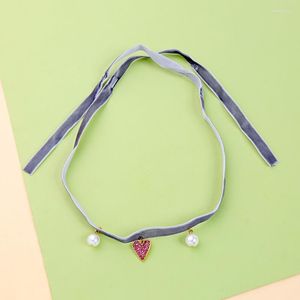 Choker Lovely Girl Love Heart Acrylic Pearl Velvet Necklace & Pendants Faux Suede Romantic Korean Fashion Jewelry