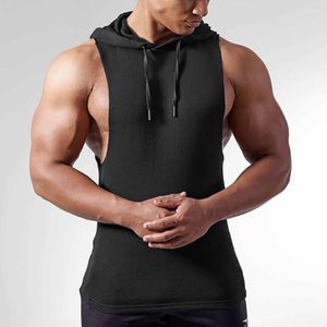 Men's Tank Tops European And American Large Size Muscle Men's Fitness Sports 100 Cotton Solid Color Sleeveless Sweater Vest Hooded Hat