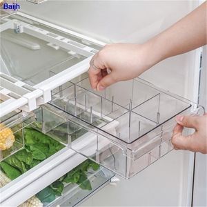 Bottiglie di stoccaggio Barattoli Frigo Stratificazione degli alimenti Organizzatore Scaffale Contenitore per congelatore Supporto per scaffale Cassetto estraibile Salvaspazio Forniture da cucina 220930