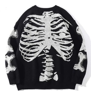 Мужские свитера мужчины негабаритный черный скелетный скелетный принцип женщины винтажные ретро -вязаные вязаные осенне