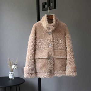 Faux Fur Sheep Shearing Coat Women Women Real Midn Length Warm Chening Natural Sheepskin S and Jackets para ZM Y2209