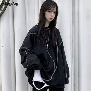 Kvinnors hoodies tröjor ingen hatt harajuku bf stil svart hip-hop chic tonåringar höst trendig all-match daglig enkel kvinnor streetwear 220930