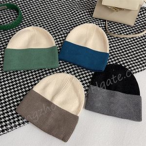 Fashion Beanie Autumn Winter Color Matching Knitted Hats with Letters 4Colors