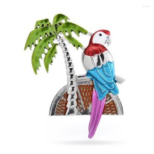 Brooches Wuli&baby Enamel Parrot Bird For Women Men Coconut Tree Animal Party Casual Brooch Pin Gifts