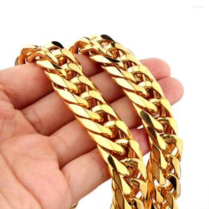 Chains Granny Chic Mens Gold Tone Pure Stainless Steel Horsewhip Link Necklace Chain Cool Strong Jewelry 16mm7"-40"