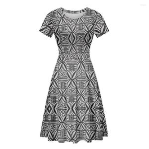 Abiti casual HYCOOL Samoan Siapo Tapa Silver Party Dress Donna manica corta Mid Hawaii Polynesian Tribal Art Pattern Summer