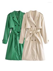 Trench feminina Casacos Mulheres 2022 Moda de outono Pu Faux Leather Windbreaker vintage Manga longa Corrente fêmea fêmea chique sobretola chique