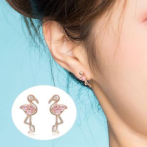 Stud Earrings WOSTU 925 Sterling Silver Flamingos For Women Sale Jewelry Sweet Gift CTE120