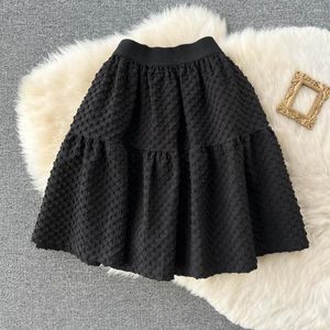 Skirts Vintage Jacquard High Waist Elastic Jupe A-line Mujer Faldas Ball Gown Black Bust Skirt Casual Women Clothes Drop