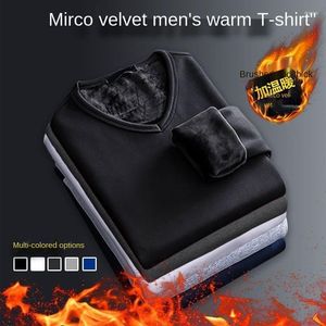 Mäns Sleepwear Men Thermal Top Plus Velvet Thickning V-Neck Winter Solid Color Autumn Clothes Round Neck Underwear