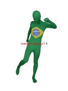 Fantasia de traje de gato de bandeira brasileira vestido full bodysuit