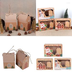 Hediye sargısı Noel yılı dekorasyonlar şeker kutuları çantalar mini ev şekli kraft kağıt kutusu dekoru ev Noel navidad