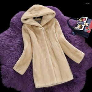 Women's Fur Women's & Faux 2022 Women Natural Mink Jacket Long Style With Sashes Elegant Lady High Quality Winter Coat CRJ013