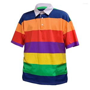 Męskie koszulki T-shirt Męska T-shirt Summer Fashion Condytual Lapel Striped Short-Sleeved Shirt MKZ239